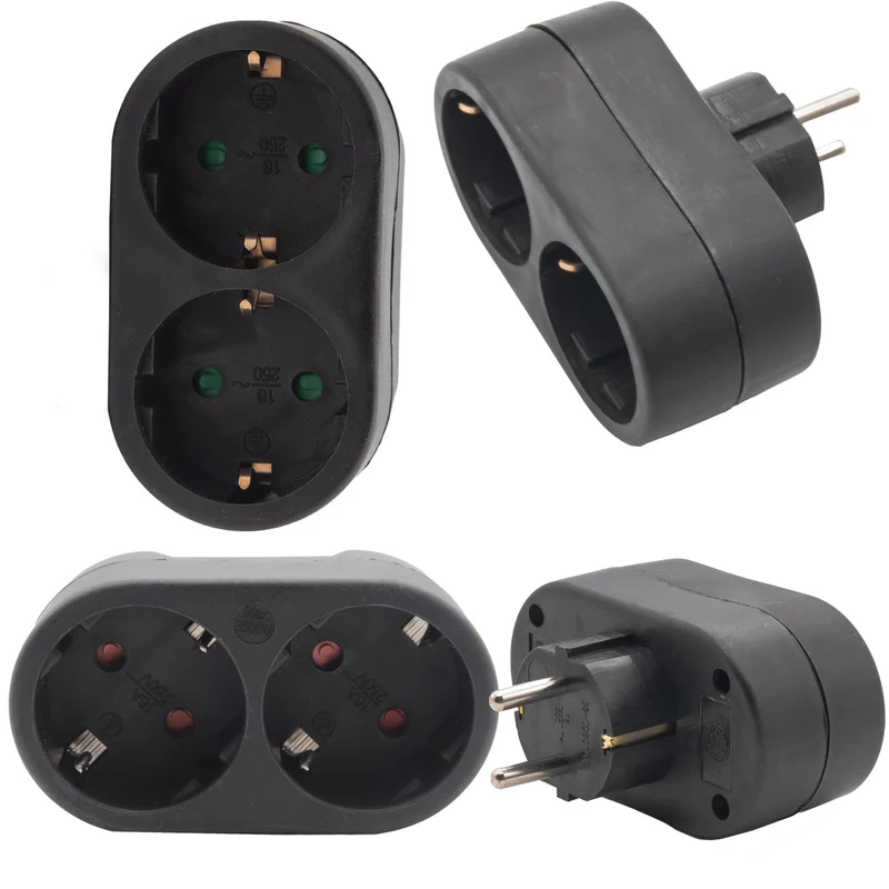 Doppelstecker Steckdosenleiste Mehrfachsteckdose Doppelsteckdose Schuko Schwarz