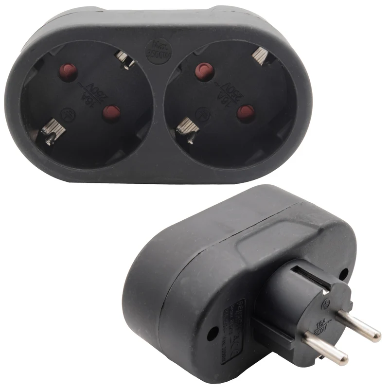 Doppelstecker Steckdosenleiste Mehrfachsteckdose Doppelsteckdose Schuko Schwarz