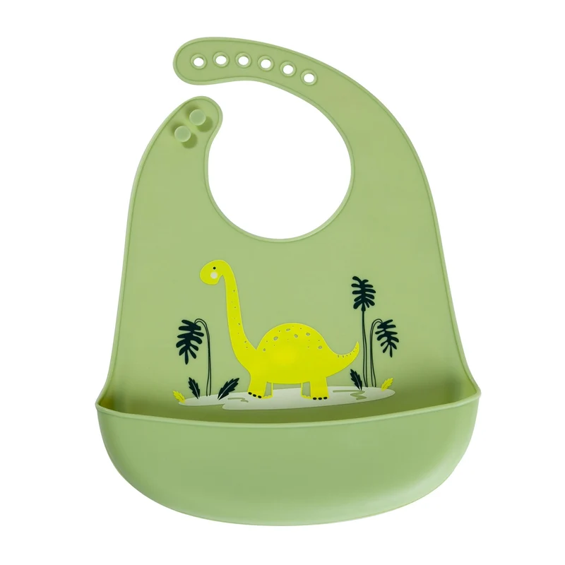 mixcover Baby Kleinkinder Silikon-Lätzchen mit Auffangschale Dino Motiv - einfach zu reinigen wasserdicht weiches Material größenverstellbar BPA-frei
