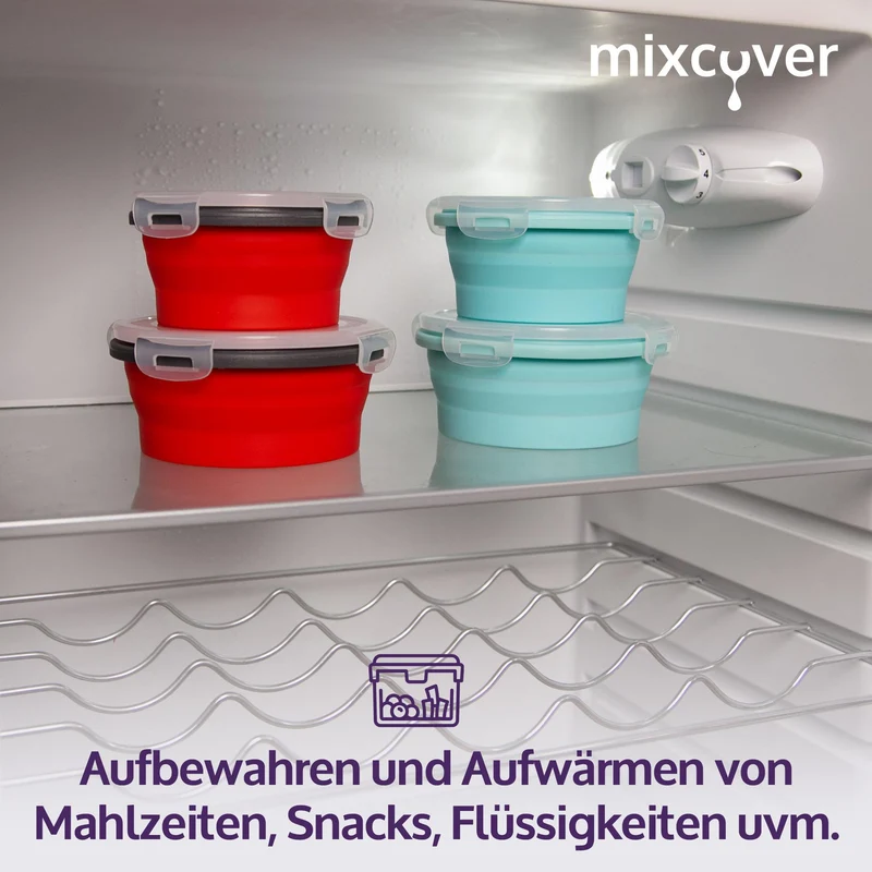 mixcover faltbare Frischhaltedose mit Deckel aus Silikon Brotdose Lunchbox Picknick Camping Schüssel platzsparend 350 ml grün