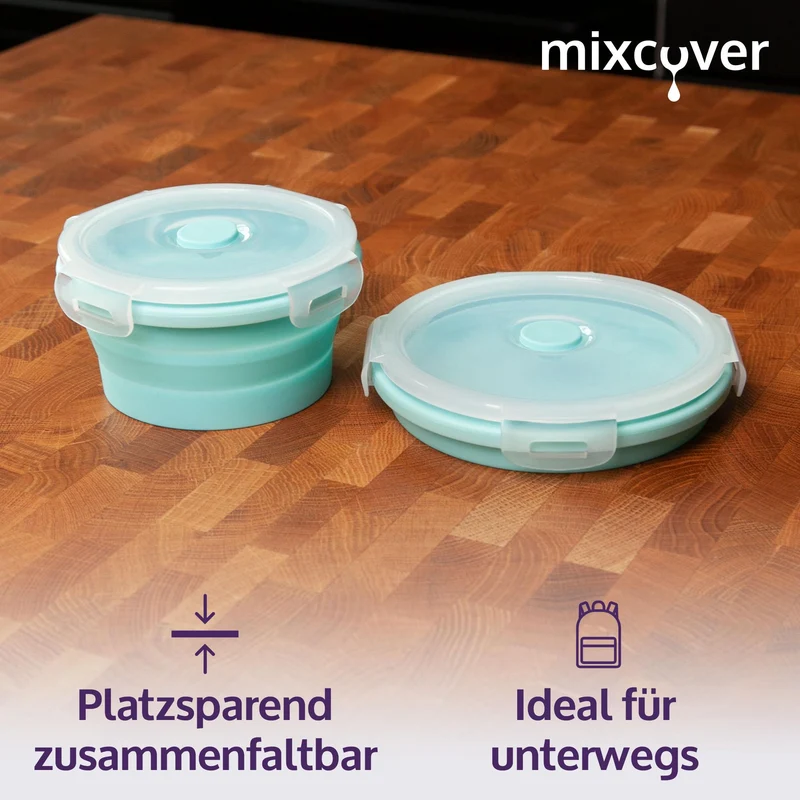 mixcover faltbare Frischhaltedose mit Deckel aus Silikon Brotdose Lunchbox Picknick Camping Schüssel platzsparend 350 ml grün