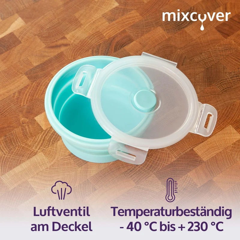 mixcover faltbare Frischhaltedose mit Deckel aus Silikon Brotdose Lunchbox Picknick Camping Schüssel platzsparend 350 ml grün