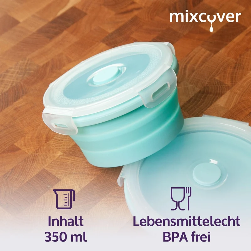 mixcover faltbare Frischhaltedose mit Deckel aus Silikon Brotdose Lunchbox Picknick Camping Schüssel platzsparend 350 ml grün