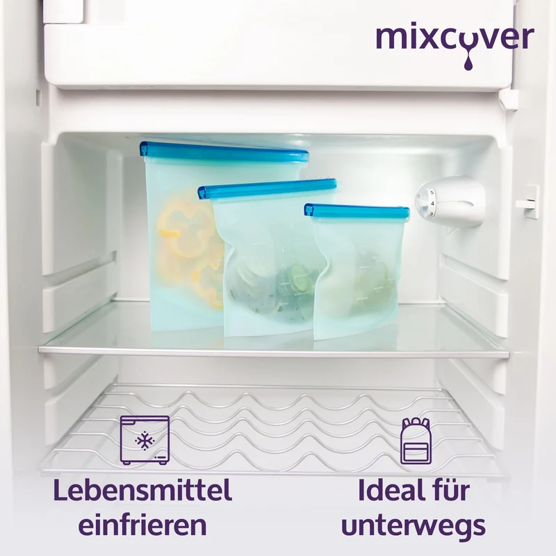 mixcover wiederverwendbarer Frischhaltebeutel aus Silikon mit Verschluss, auslaufsicher, 1500 ml