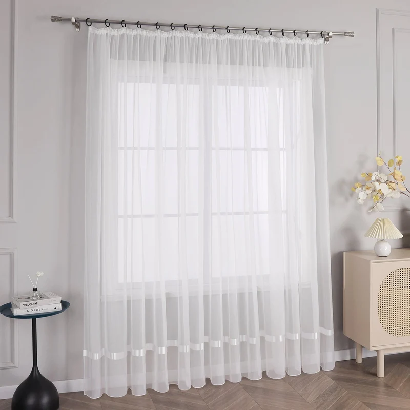 Gardine mit Seidenband Unifarbe Voile 1 Stück