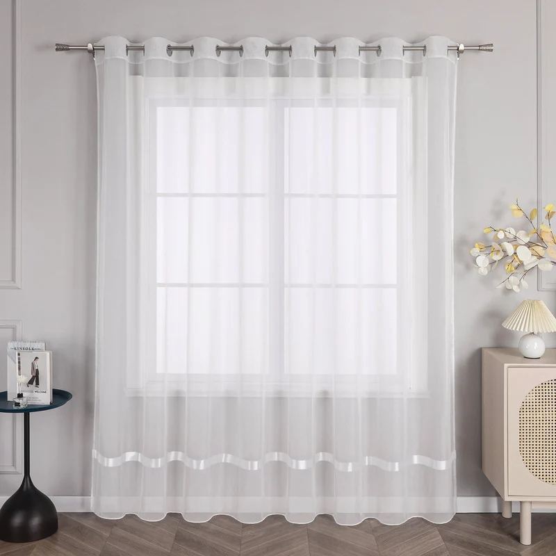 Gardine mit Seidenband Unifarbe Voile 1 Stück