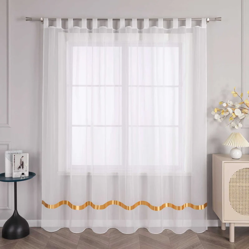 Gardine mit Seidenband Unifarbe Voile 1 Stück
