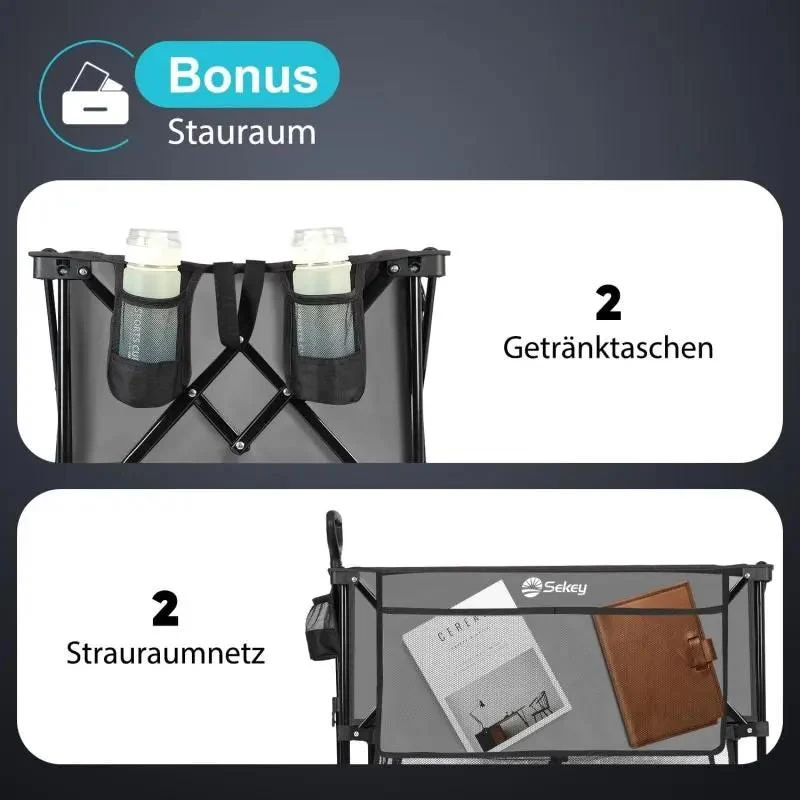 Sekey 350L / 120KG Doppel Faltbarer Bollerwagen, Patentiert Zusammenfaltbar aus Vier Richtungen, mit Bremsen und Extra Breiten Rädern