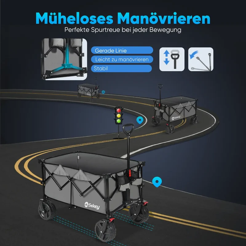 Sekey 200L / 200KG Faltbarer Bollerwagen, Patentiert Zusammenfaltbar aus Vier Richtungen, mit Bremsen Rädern
