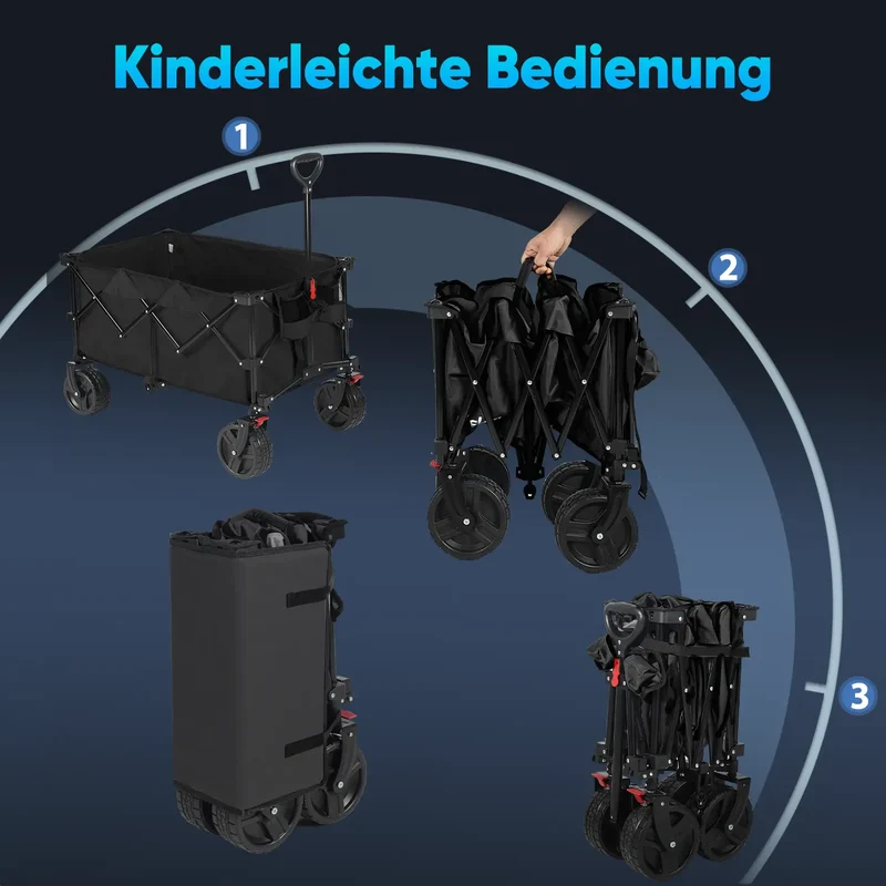 Sekey 200L / 200KG Faltbarer Bollerwagen, Patentiert Zusammenfaltbar aus Vier Richtungen, mit Bremsen Rädern