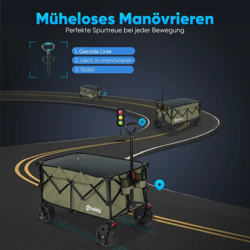 Sekey 200L / 200KG Faltbarer Bollerwagen, Patentiert Zusammenfaltbar aus Vier Richtungen, mit Bremsen Rädern