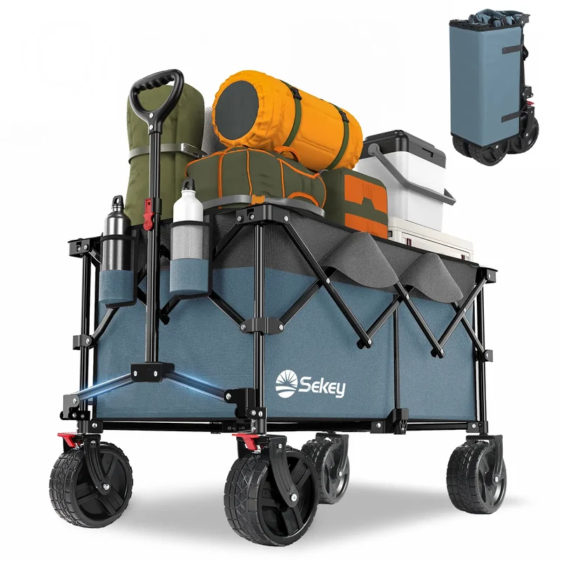 Sekey 200L / 200KG Faltbarer Bollerwagen, Patentiert Zusammenfaltbar aus Vier Richtungen, mit Bremsen Rädern