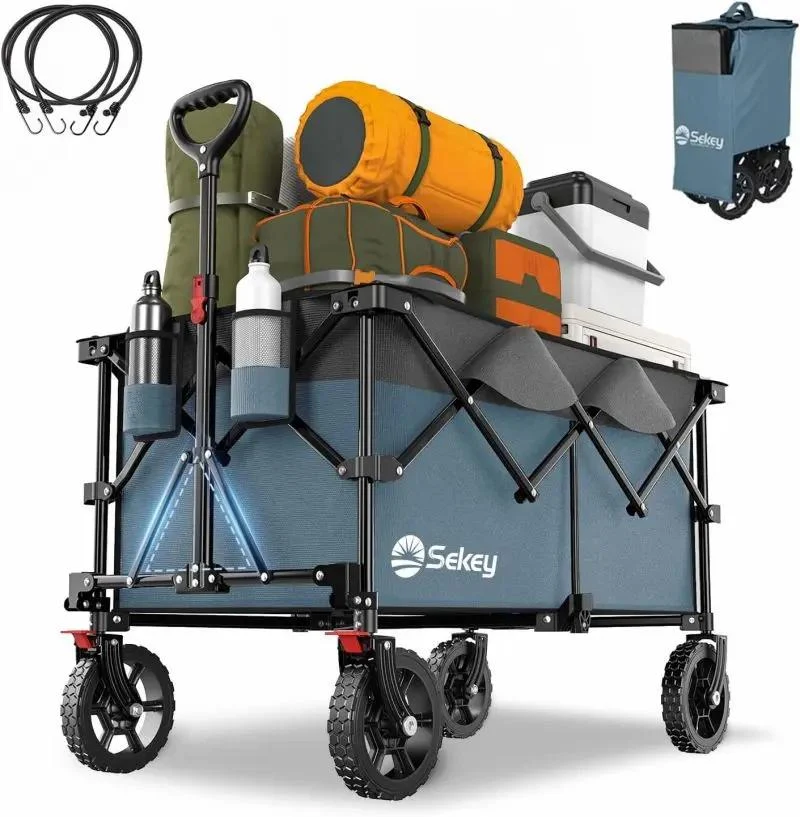 Sekey 200L / 150KG Faltbarer Bollerwagen, Patentiert Zusammenfaltbar aus Vier Richtungen, mit Bremsen