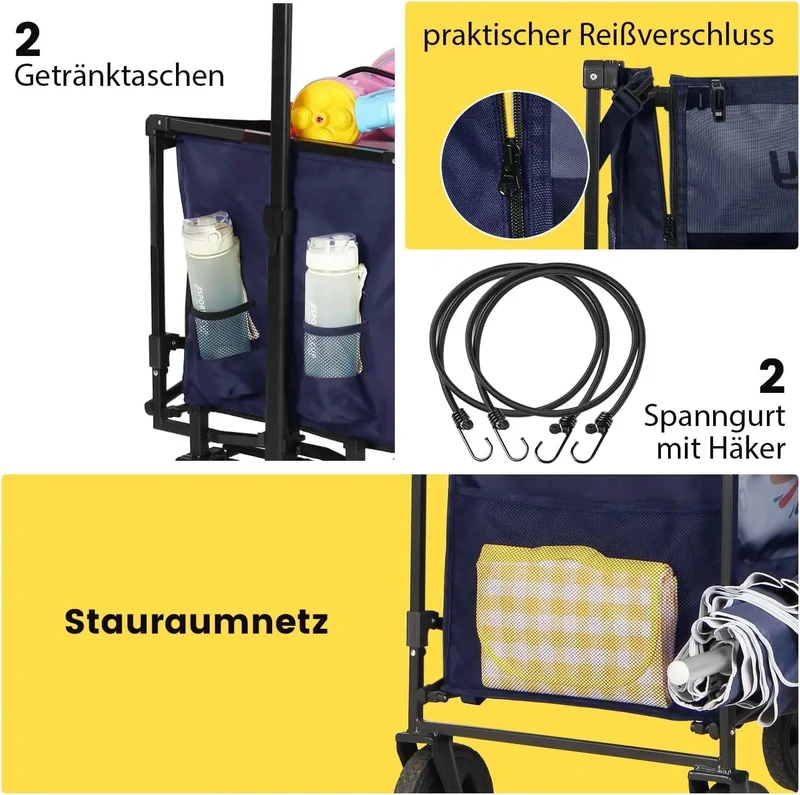 Sekey 160L / 100KG Faltbarer Bollerwagen, mit Praktischem Reißverschluss