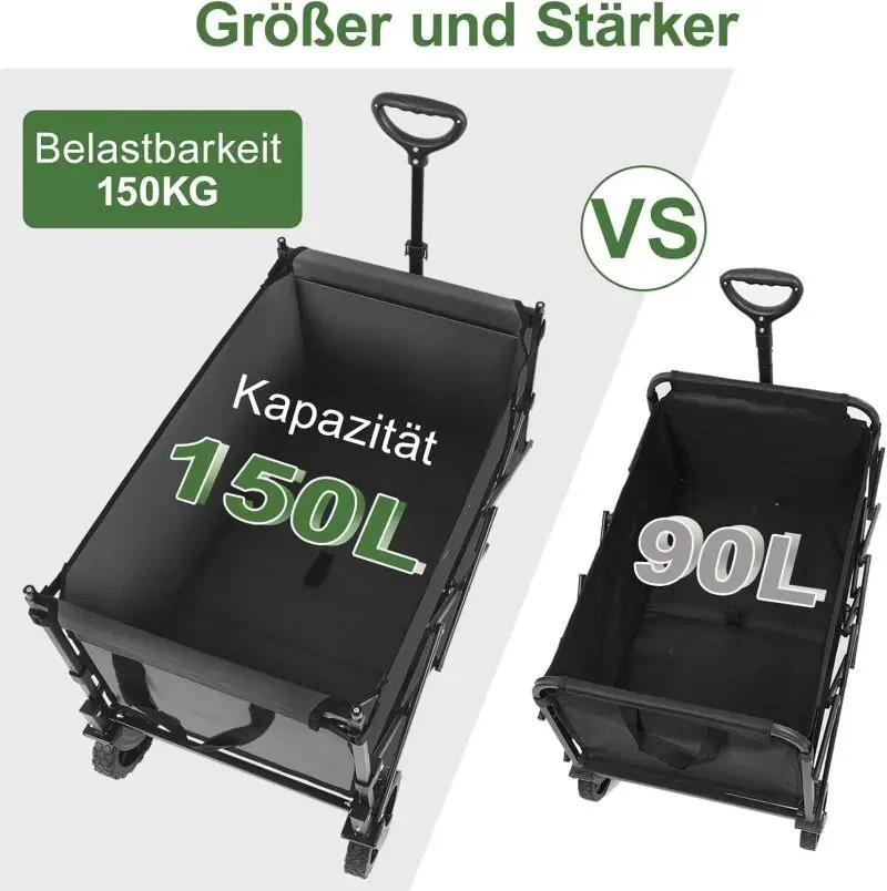 Sekey 150L / 150KG Faltbarer Bollerwagen mit Dach, Bremsen