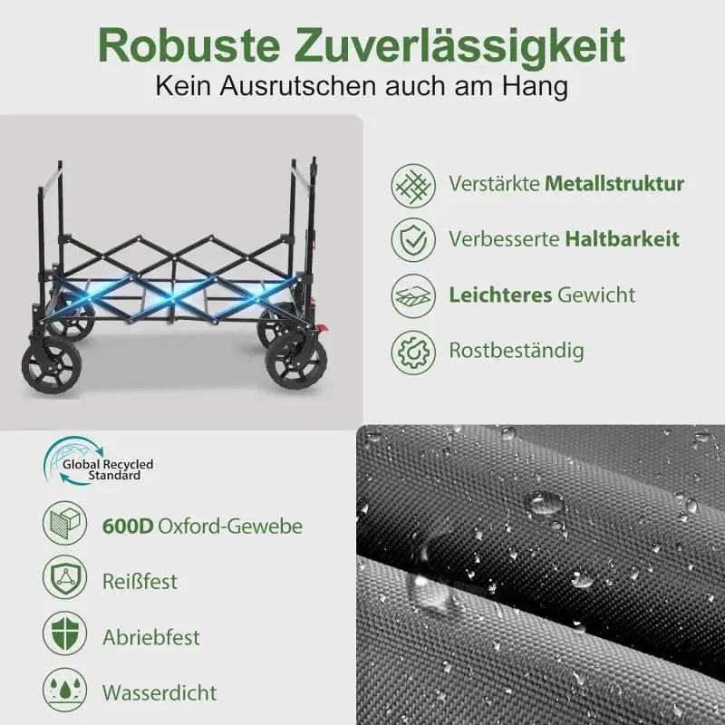 Sekey 150L / 150KG Faltbarer Bollerwagen mit Dach, Bremsen