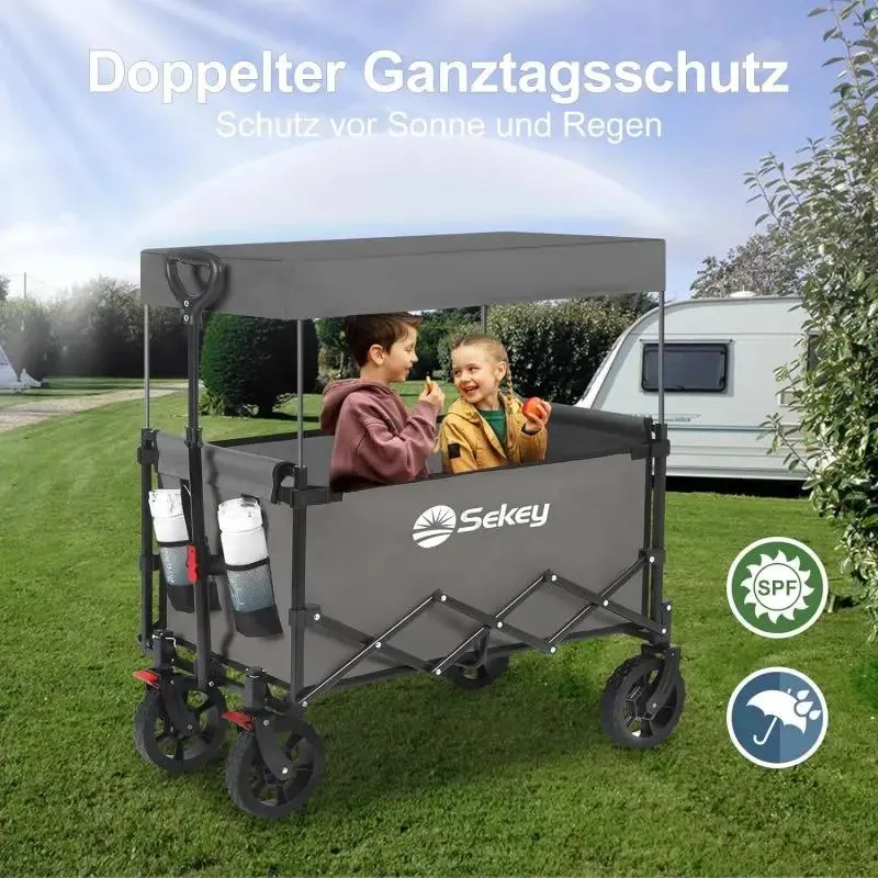 Sekey 150L / 150KG Faltbarer Bollerwagen mit Dach, Bremsen