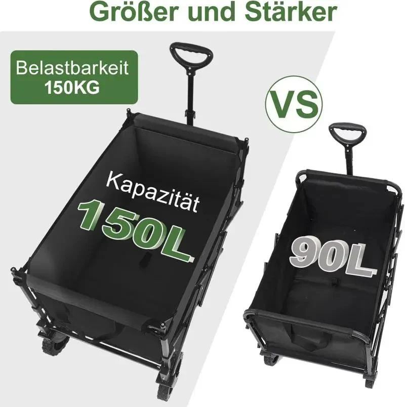 Sekey 150L / 150KG Faltbarer Bollerwagen mit Dach, Bremsen
