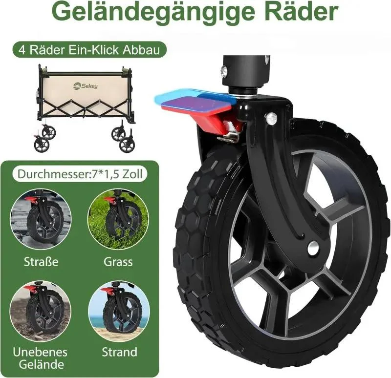 Sekey 150L / 150KG Faltbarer Bollerwagen mit Dach, Bremsen