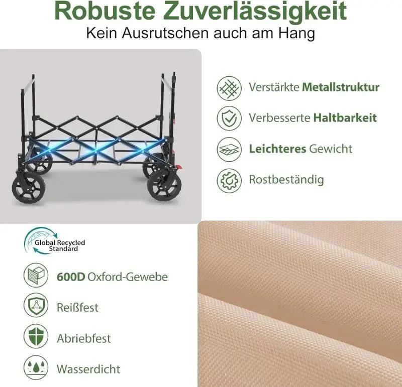 Sekey 150L / 150KG Faltbarer Bollerwagen mit Dach, Bremsen