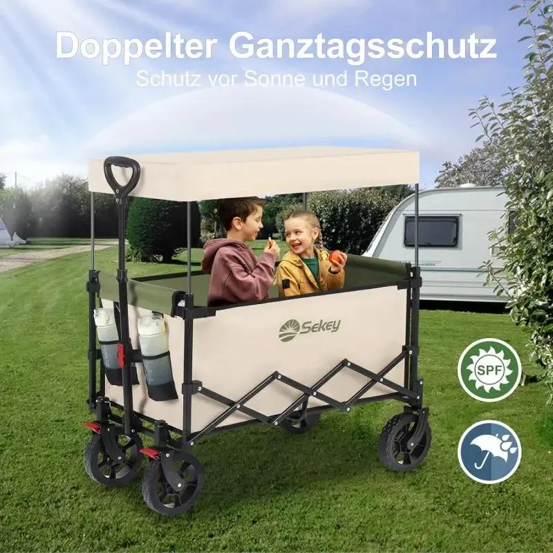 Sekey 150L / 150KG Faltbarer Bollerwagen mit Dach, Bremsen