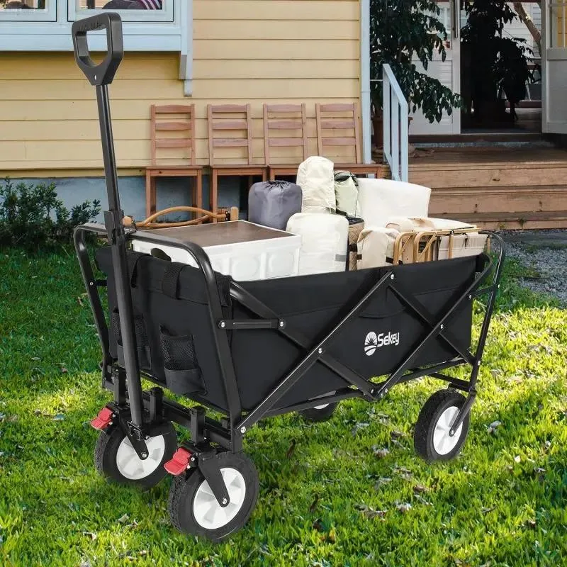 Sekey 100L / 200KG Faltbarer Bollerwagen, mit Bremsen und Vollgummirädern