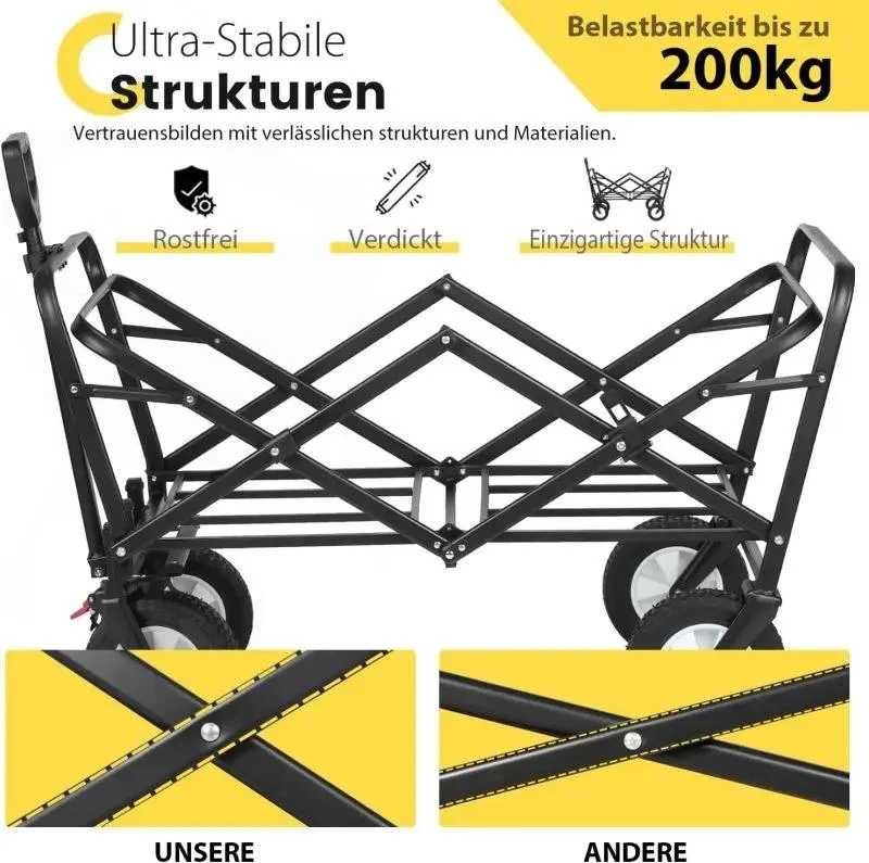 Sekey 100L / 200KG Faltbarer Bollerwagen, mit Bremsen und Vollgummirädern
