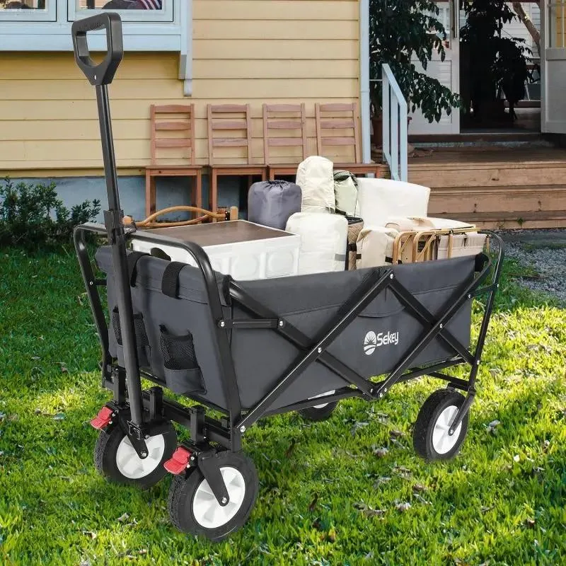 Sekey 100L / 200KG Faltbarer Bollerwagen, mit Bremsen und Vollgummirädern