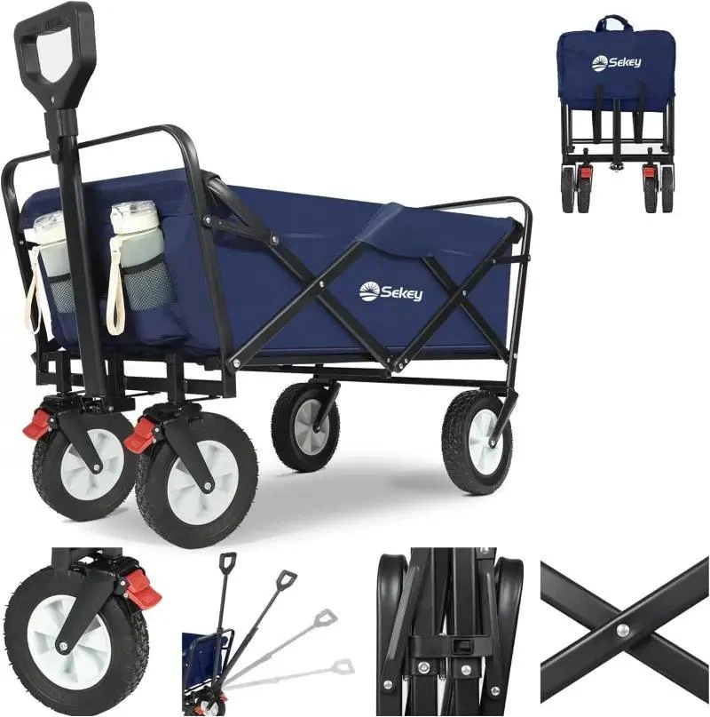 Sekey 100L / 200KG Faltbarer Bollerwagen, mit Bremsen und Vollgummirädern