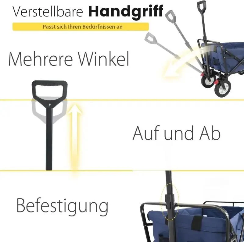 Sekey 100L / 200KG Faltbarer Bollerwagen, mit Bremsen und Vollgummirädern