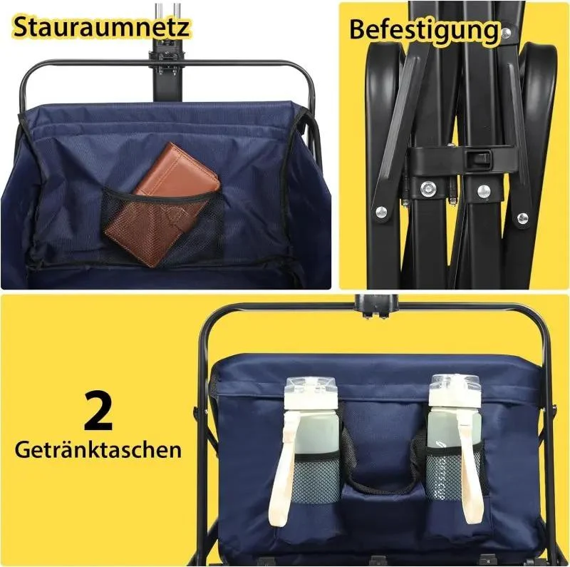 Sekey 100L / 200KG Faltbarer Bollerwagen, mit Bremsen und Vollgummirädern