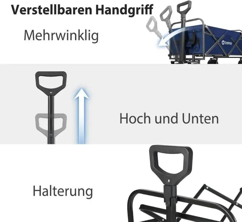 Sekey 94L / 200KG Faltbarer Bollerwagen, mit Bremsen und Extra Breiten Rädern