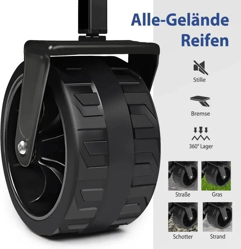 Sekey 94L / 200KG Faltbarer Bollerwagen, mit Bremsen und Extra Breiten Rädern