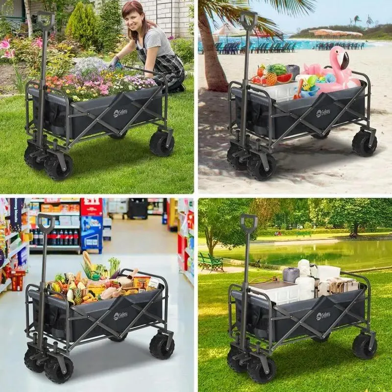 Sekey 94L / 200KG Faltbarer Bollerwagen, mit Bremsen und Extra Breiten Rädern