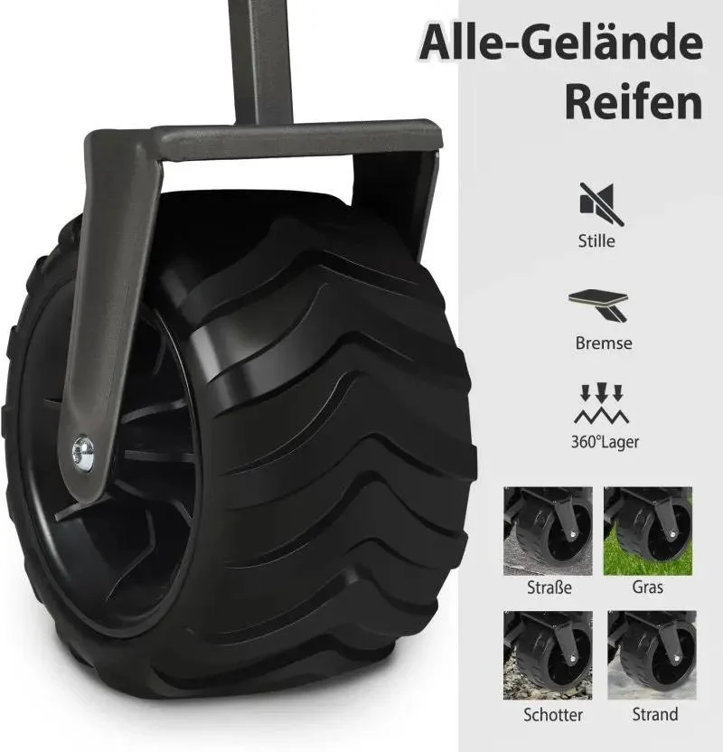Sekey 94L / 200KG Faltbarer Bollerwagen, mit Bremsen und Extra Breiten Rädern