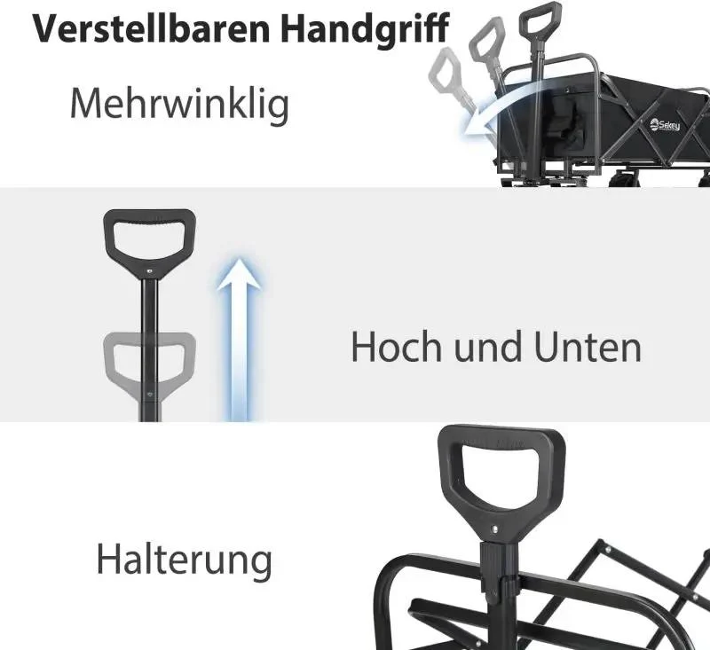 Sekey 94L / 200KG Faltbarer Bollerwagen, mit Bremsen und Extra Breiten Rädern
