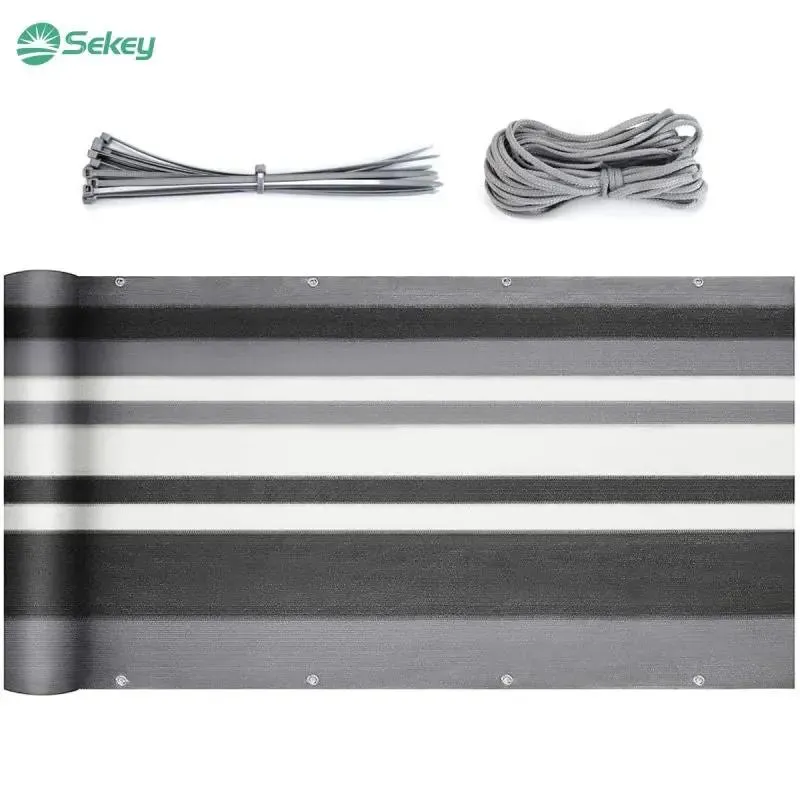 Sekey Balkon Sichtschutz aus 220 g/m² HDPE, Grau-weiß-schwarz gestreif
