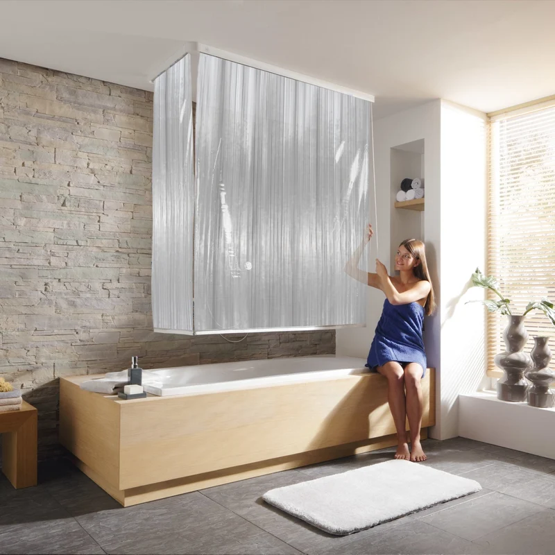 Eckduschrollo-Komplettset für Badewanne Milky 138 x 240 cm und 62 x 240 cm