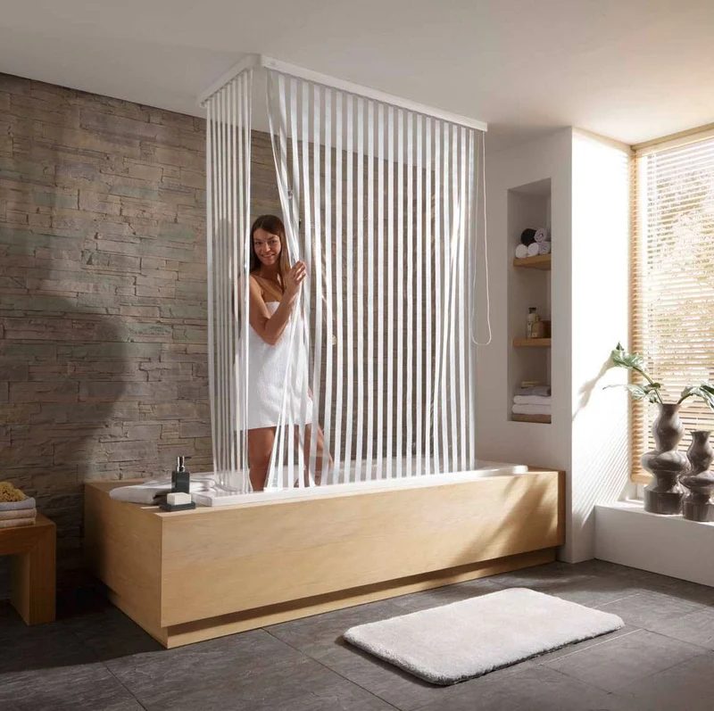 Eckduschrollo-Komplettset für Badewanne Weiß 138 x 240 cm und 62 x 240 cm
