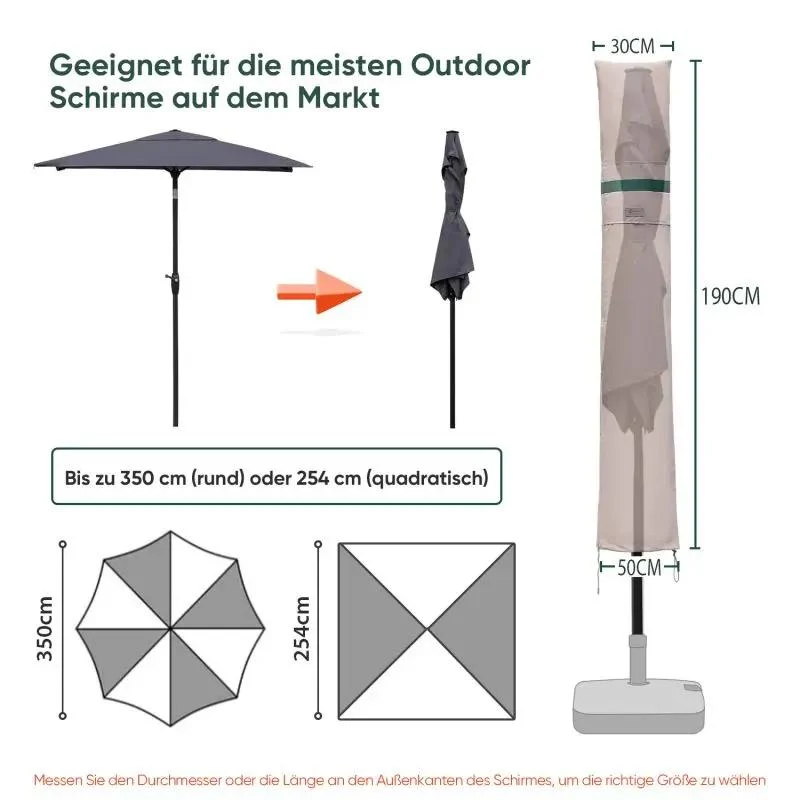Sekey 190 x 30/50 cm Schutzhülle für 350 cm Sonnenschirm, aus Polyester-Gewebe