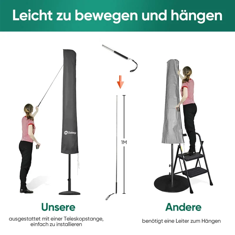 Sekey 190 x 30/50 cm Schutzhülle für 350 cm Sonnenschirm, aus Polyester-Gewebe