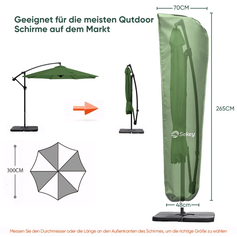 Sekey 265 x 48/70 cm Schutzhülle für 300 cm Ampelschirm, aus Polyester-Gewebe