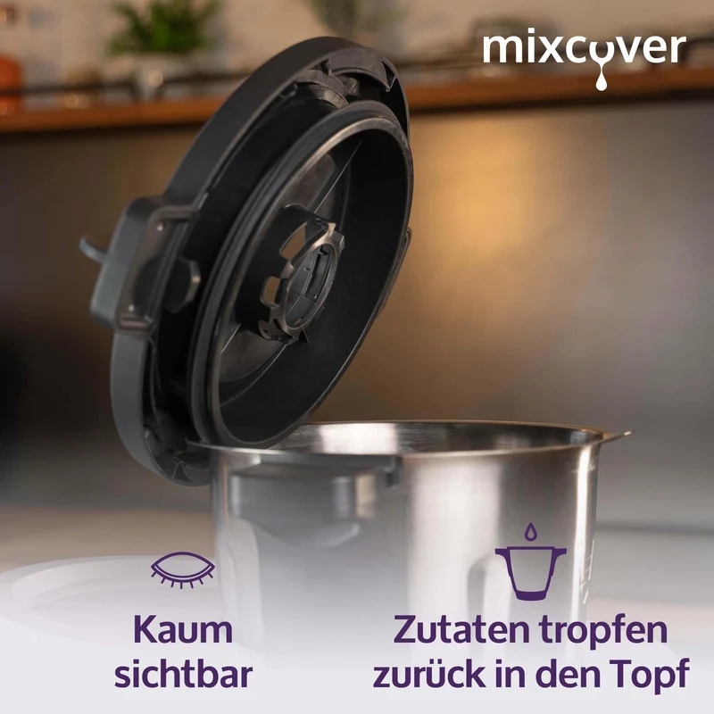 mixcover Deckelhalter kompatibel mit Monsieur Cuisine Connect Deckel, Tropfschutz zum Aufstellen und Abtropfen des Monsieur Cuisine Connect Zubehör Deckels - Farbe: Schwarz FBM