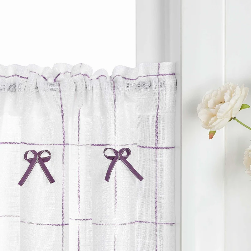 Scheibengardine im Landhausstil aus Leinen mit Schleifen 1 stück