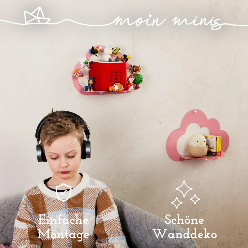 B-Ware: moin minis Wolke Rosa / Pink magnetisches Regal kompatibel mit 20 Tonie Figuren Tonie Box Wolkenregal Kinder Hörfiguren Magnetregal