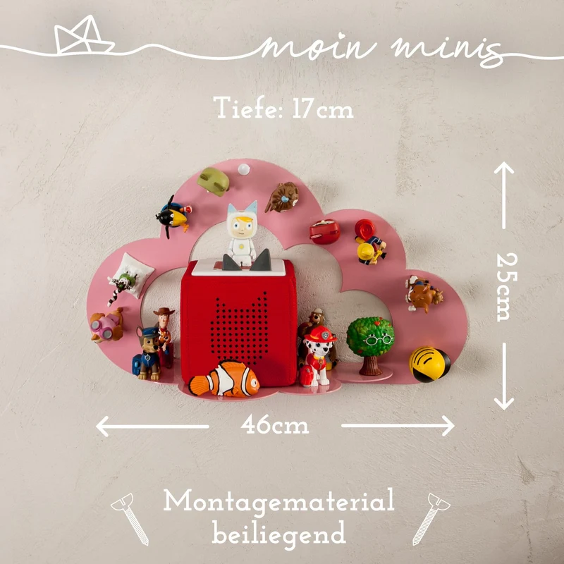 B-Ware: moin minis Wolke Rosa magnetisches Regal kompatibel mit 25 Tonie Figuren und Tonie Box Wolkenregal für Kinder Hörfiguren Magnetregal