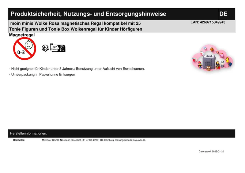 B-Ware: moin minis Wolke Rosa magnetisches Regal kompatibel mit 25 Tonie Figuren und Tonie Box Wolkenregal für Kinder Hörfiguren Magnetregal