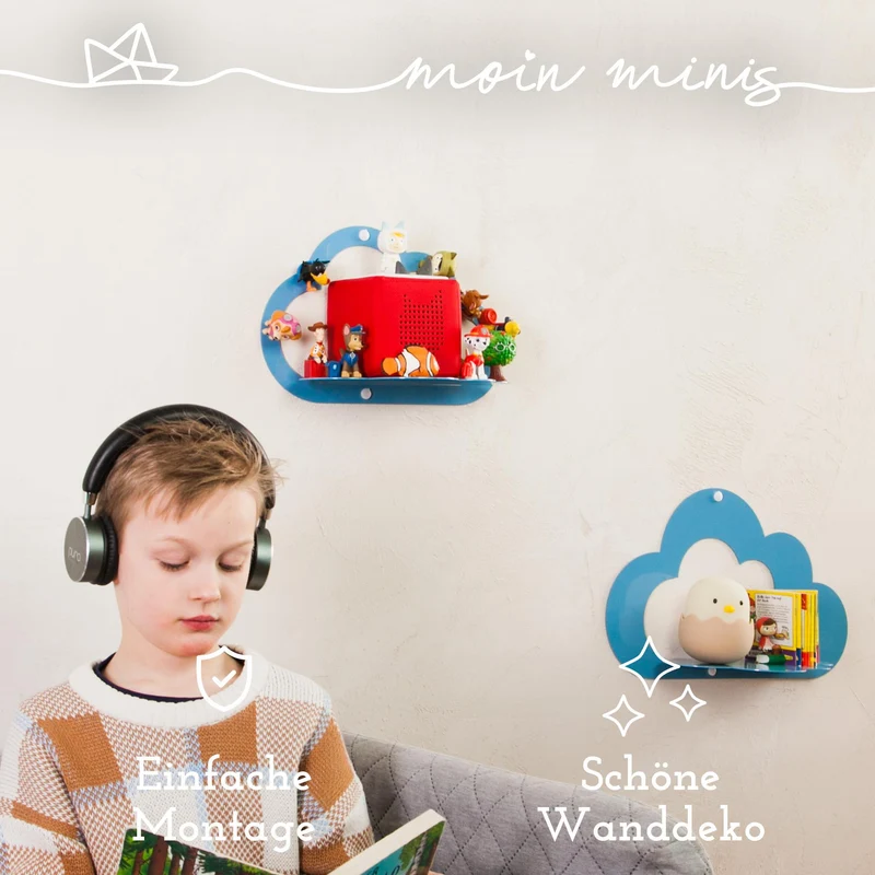 B-Ware: moin minis Wolke Blau magnetisches Regal kompatibel mit 20 Tonie Figuren und Tonie Box Wolkenregal für Kinder Hörfiguren Magnetregal