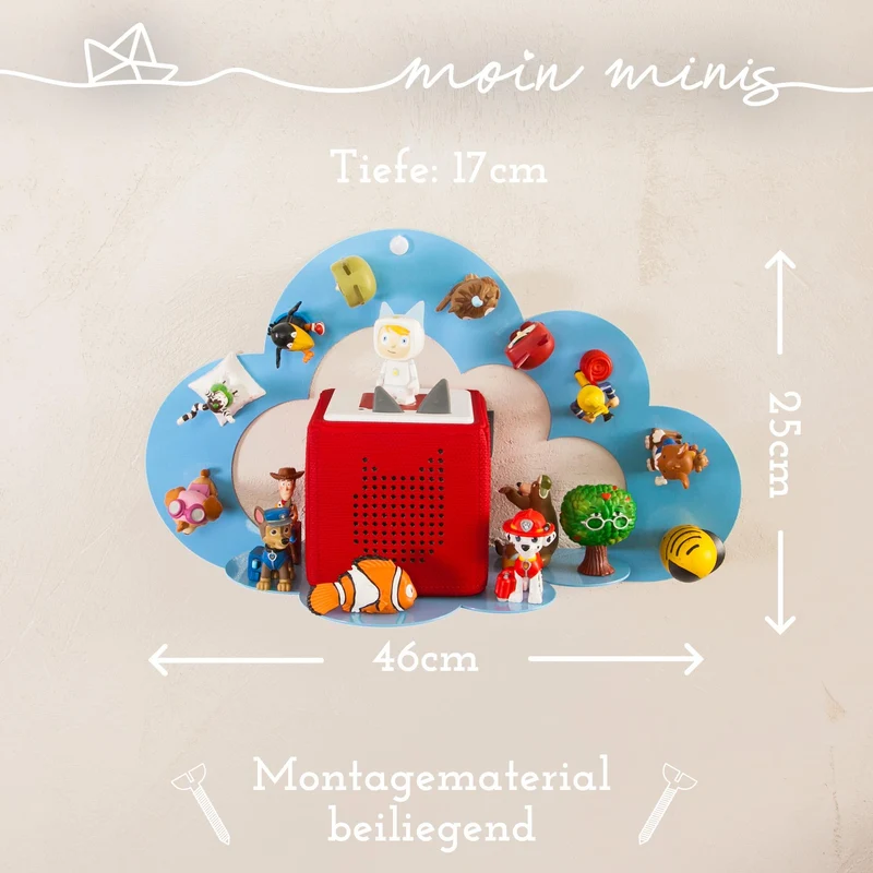 B-Ware: moin minis Wolke Blau magnetisches Regal kompatibel mit 25 Tonie Figuren und Tonie Box Wolkenregal für Kinder Hörfiguren Magnetregal