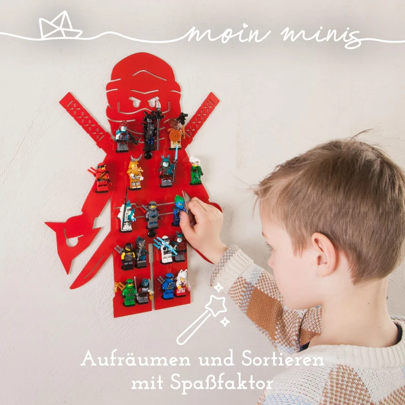 B-Ware: moin minis Ninja Rot Kinderzimmer Regal für 18 Minifiguren Klemmbausteinen
